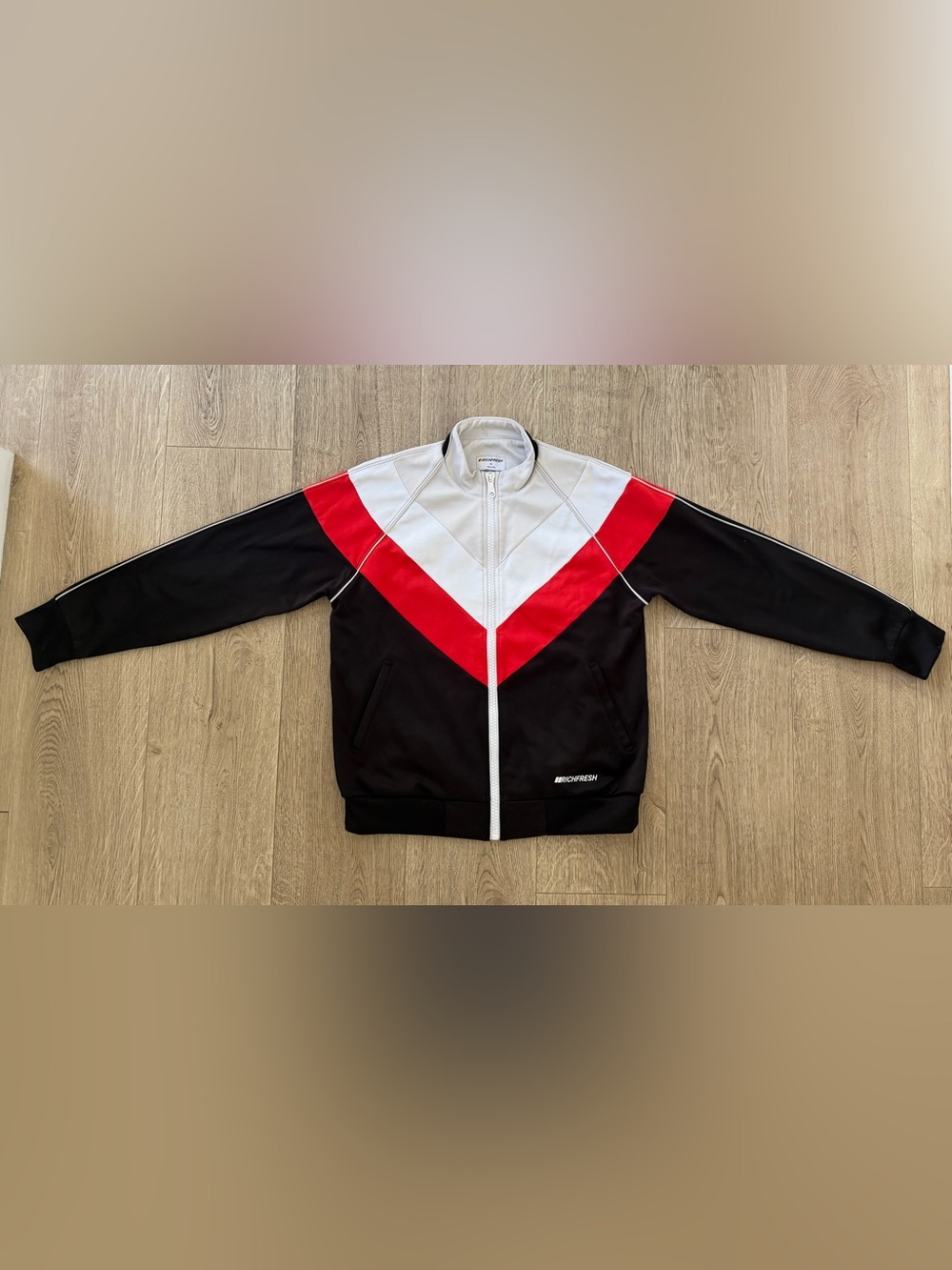 Black Richfresh Supersuit Track Jacket with White and Red Chevron